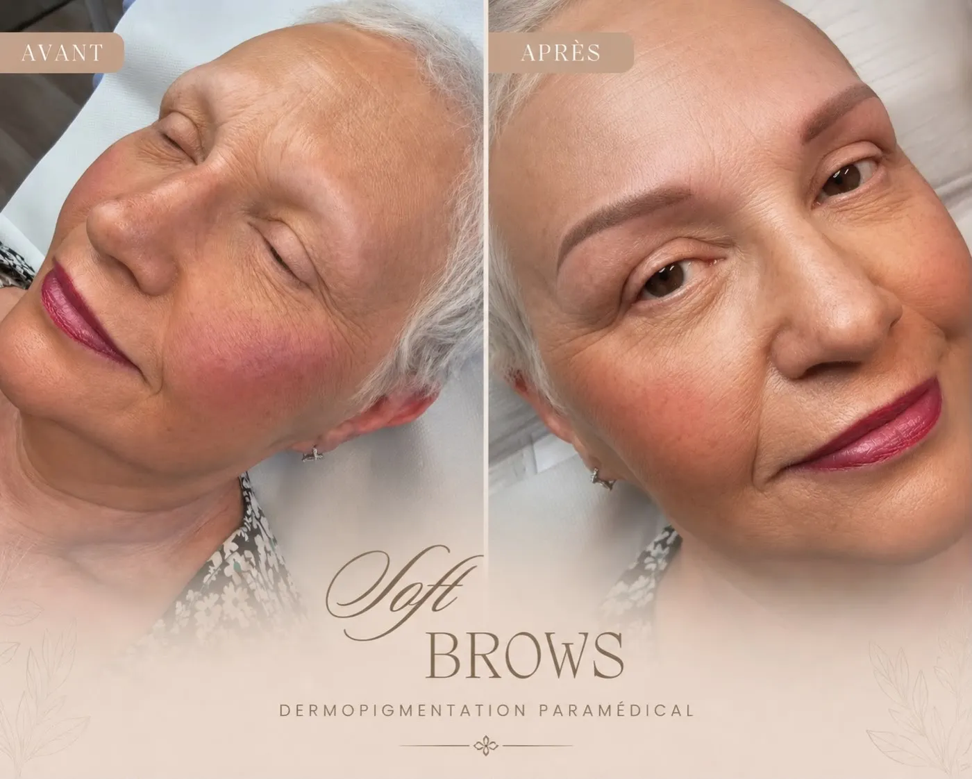 Sourcils avant et après, dermopigmentation paramédical
